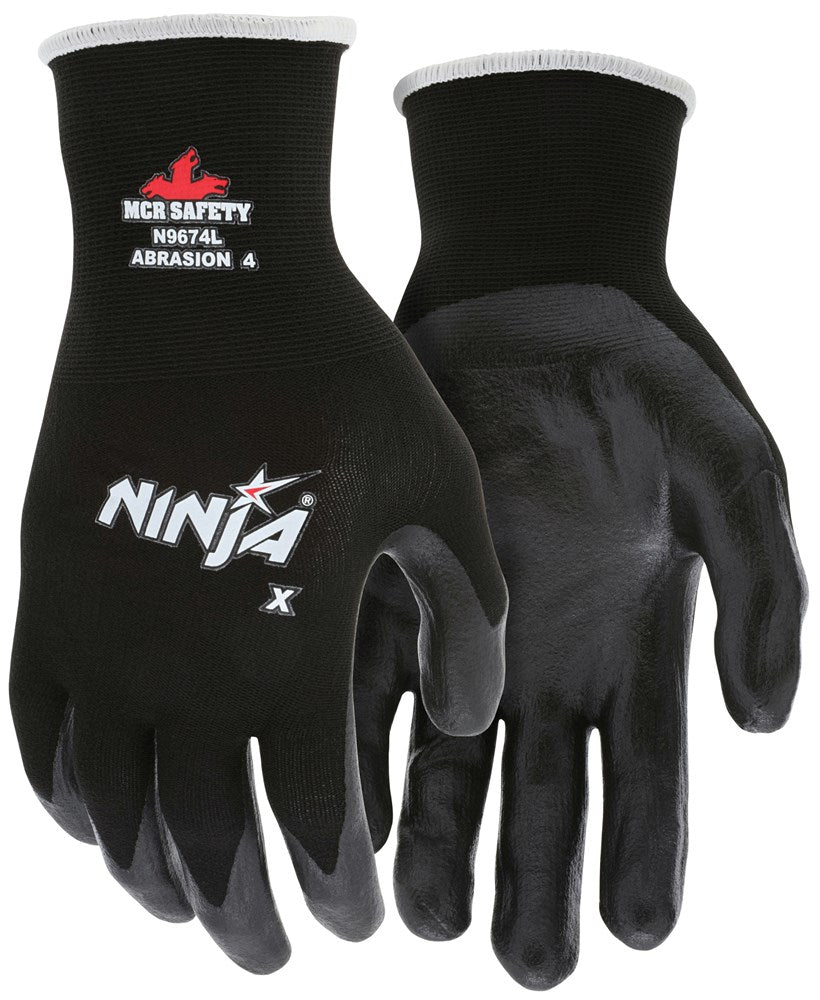 MCR Safety N9674L Ninja® X Work Gloves 15 Gauge Nylon / Lycra® blended shell Bi-Polymer Coated Palm and Fingertips (1 DZ)