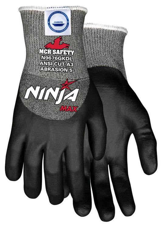 MCR Safety N9676GKDM MCR Safety Cut Pro® Ninja® Max Cut-Resistant Work Gloves 10-Gauge Dyneema® Diamond Technology Bi-Polymer Coated Palm, Fingertips, and Over-the-Knuckles (1 Pair)