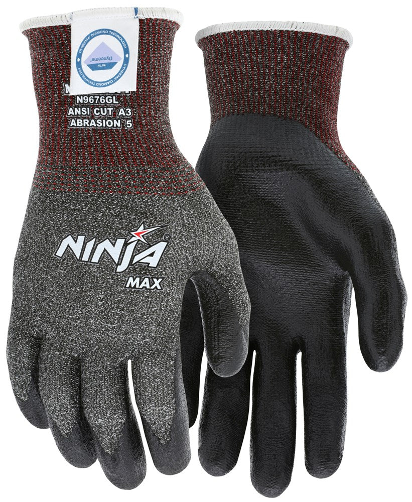 MCR Safety N9676GL MCR Safety Cut Pro® Ninja® Max Cut-Resistant Work Gloves 10-Gauge Dyneema® Diamond Technology Bi-Polymer Coated Palm and Fingertips (1 Pair)