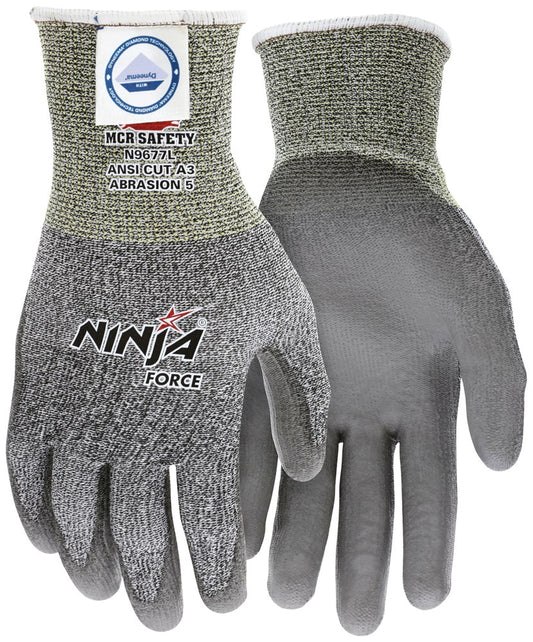 MCR Safety N9677L MCR Safety Cut Pro® Ninja® Force Cut Resistant Work Gloves 13-gauge Dyneema® Diamond Technology PU Coated Palm and Fingertips (1 Pair)