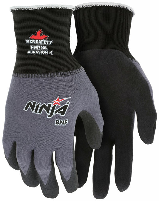 MCR Safety N96790L Ninja® BNF Work Gloves 15 Gauge Nylon / Spandex Shell NFT® Coated Palm and Fingertips (1 DZ)