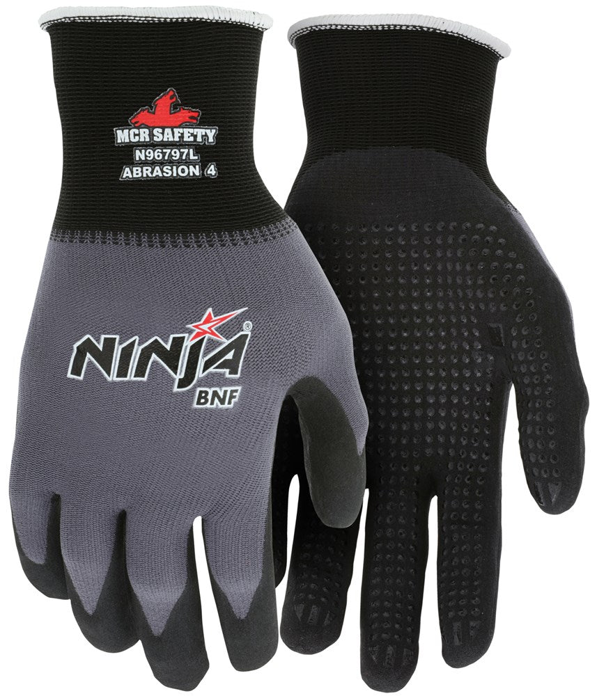 MCR Safety N96797L Ninja® BNF Work Gloves 15 Gauge Nylon / Spandex NFT® Coated Palm and Fingertips with Dots (1 DZ)