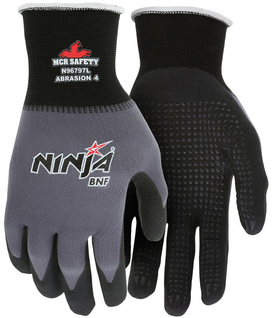 MCR Safety N96797M Ninja® BNF Work Gloves 15 Gauge Nylon / Spandex NFT® Coated Palm and Fingertips with Dots (1 DZ)