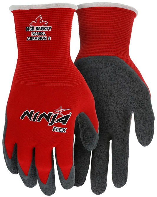 MCR Safety N9680L Ninja® Flex Work Gloves 15 Gauge Red Nylon Shell Gray Latex Coated Palm and Fingertips (1 DZ)