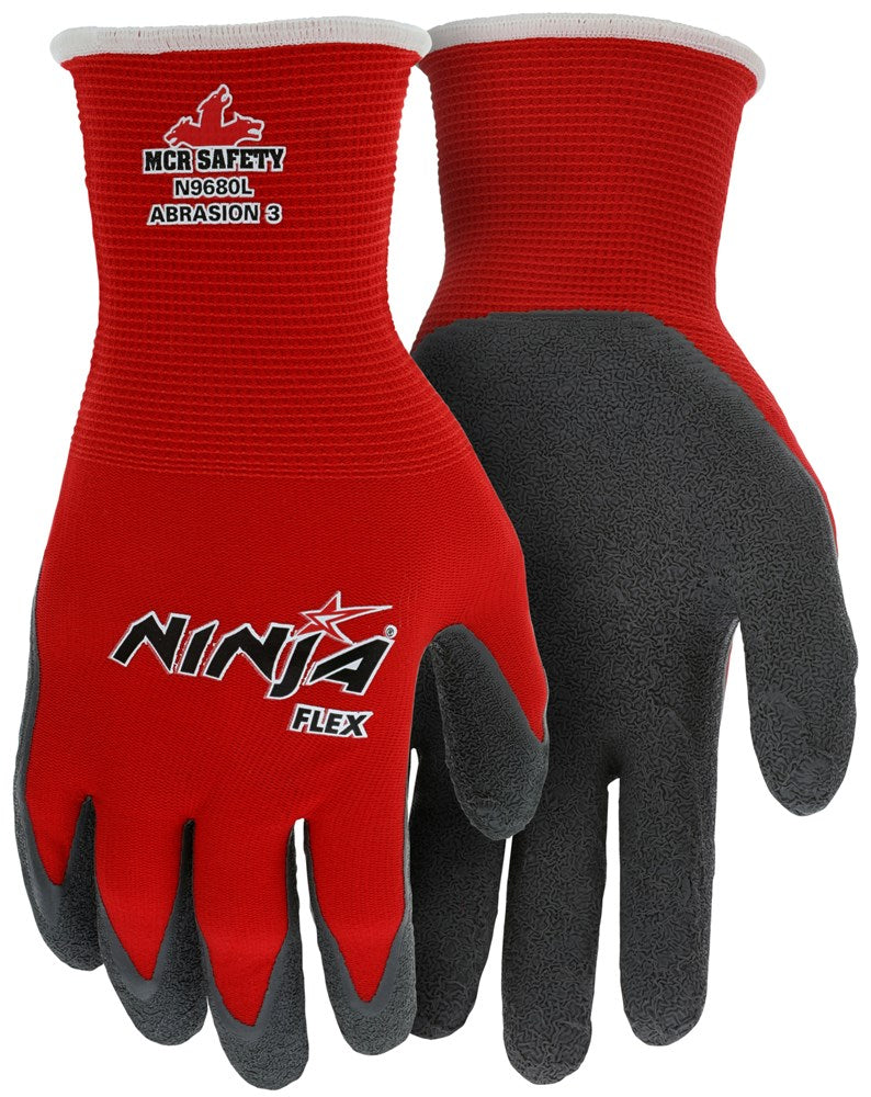 MCR Safety N9680S Ninja® Flex Work Gloves 15 Gauge Red Nylon Shell Gray Latex Coated Palm and Fingertips (1 DZ)