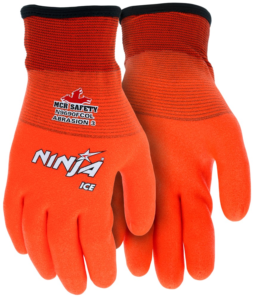 MCR Safety N9690FCOL Ninja® Ice Insulated Work Gloves 15-gauge Orange Nylon Acrylic Terry Interior Fully Coated with HPT (1 DZ)