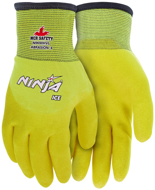 MCR Safety N9690HVL Ninja® Ice Insulated Work Gloves Hi-Vis 15-Gauge Lime Nylon Acrylic Terry Interior Over-The-Knuckle Coated with HPT (1 DZ)