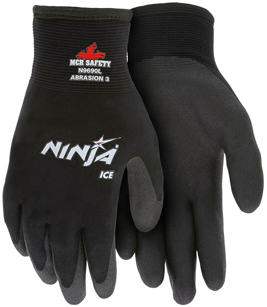 MCR Safety N9690L Ninja® Ice Insulated Work Gloves 15-Gauge Black Nylon with Acrylic Terry Interior HPT Palm and Fingertip Coating (1 DZ)