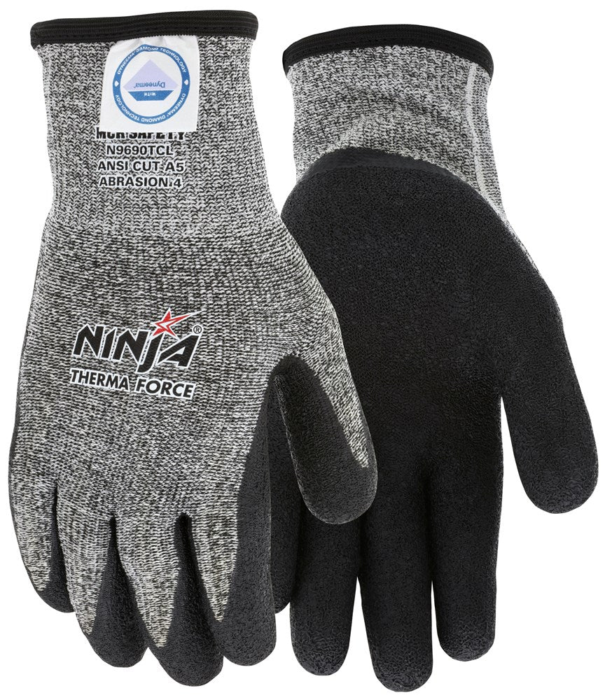 MCR Safety N9690TCL Ninja® Therma Force Insulated Cut Resistant Work Gloves Bi-Polymer Coated Palm and Fingertips Dyneema® Diamond Technology Acrylic Terry Liner for Warmth (1 Pair)