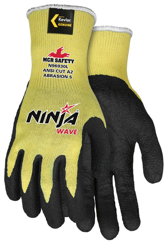 MCR Safety N96930M MCR Safety Cut Pro® Ninja® Wave Cut Resistant Work Gloves 10-Gauge Kevlar® Shell Nitrile Wave Coated Palm and Fingertips (1 DZ)