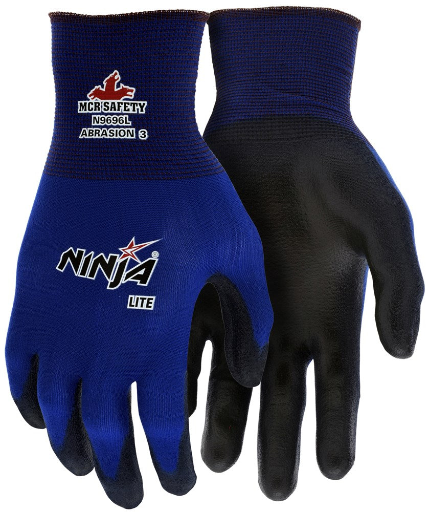 MCR Safety N9696L Ninja® Lite Work Gloves 18 Gauge Blue Nylon Shell Polyurethane (PU) Coated Palm and Fingertips (1 DZ)