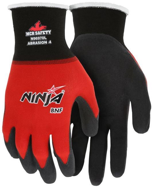 MCR Safety N96970L Ninja® BNF Work Gloves 18 Gauge Nylon / Spandex Shell NFT® Palm and Fingertip Coated (1 DZ)