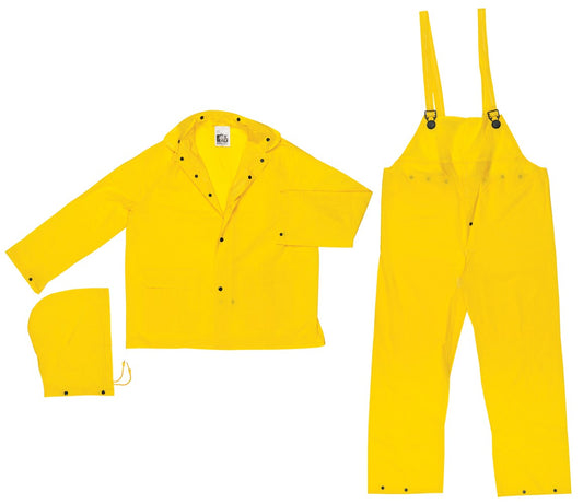 MCR Safety O703L Squall Series Rain Gear .20mm PVC Rainwear 3 Piece Waterproof Yellow Rain Suit Rain Jacket, Detachable Hood and Bib Pants (1 EA)