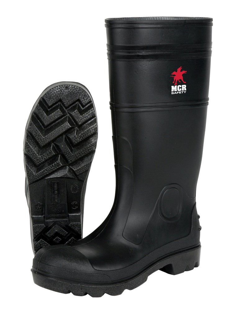 MCR Safety PBP12010 15 Inch Black PVC Work Boots Plain Toe with Cleated Sole Polyester Interior Lining Over the Sock Style (1 Pair)