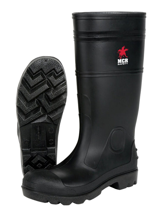 MCR Safety PBP12012 15 Inch Black PVC Work Boots Plain Toe with Cleated Sole Polyester Interior Lining Over the Sock Style (1 Pair)