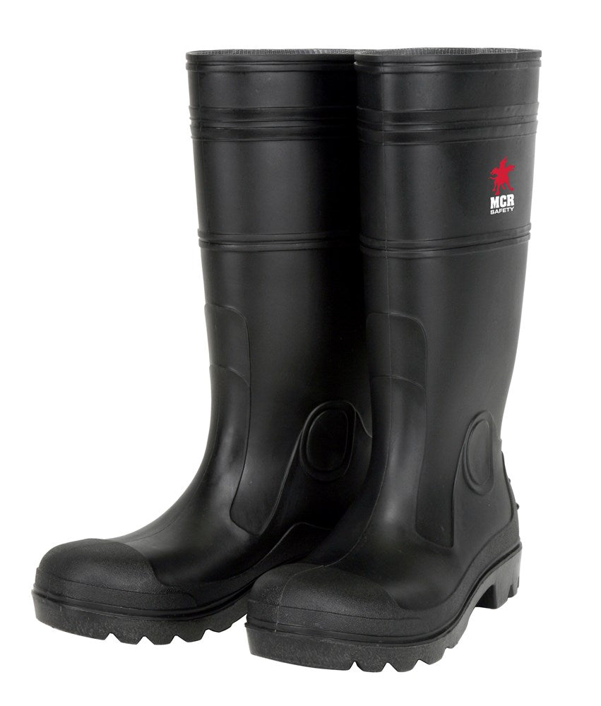 MCR Safety PBS12012 15 Inch Black PVC Work Boots Steel Toe with Cleated Sole Polyester Interior Lining Over the Sock Style (1 Pair)