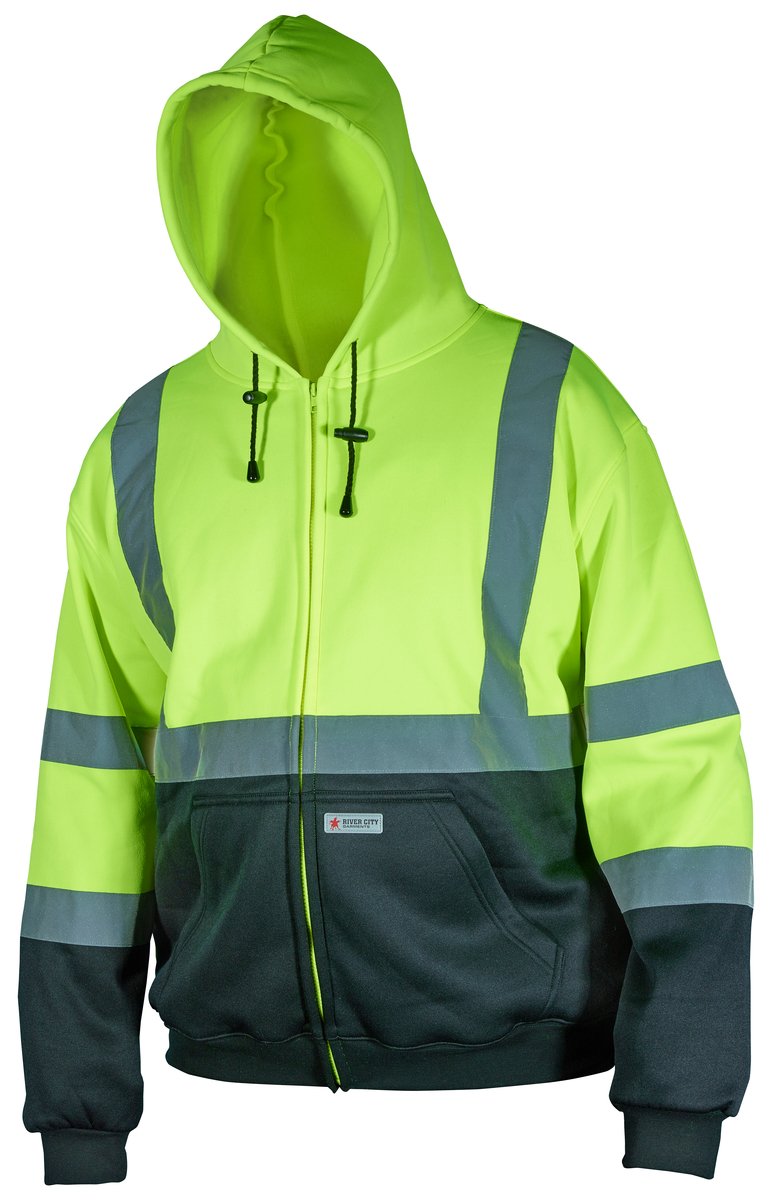 MCR Safety SSCL3LZS Luminator® Series Polyester Lime/Black Hoodie Zipper Front and Attached Drawstring Hood Meets ANSI/ISEA 107 2020 Standard Type R Class 3 Compliant (1 EA)