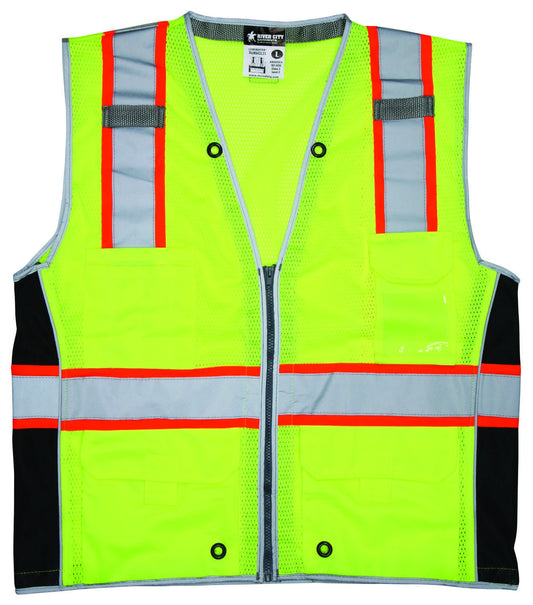 MCR Safety SURVCL2LX3 Luminator® Series Hi-Vis Reflective Lime Safety Vest Trimmed with Silver Reflective Material Meets ANSI/ISEA 107 2020 Standard Type R Class 2 Compliant (1 EA)