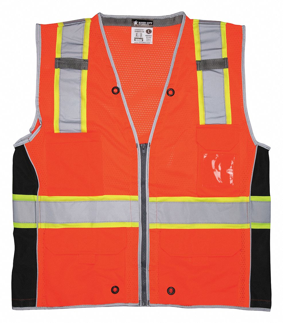 MCR Safety SURVCL2OL Luminator® Series Hi-Vis Mesh Reflective Orange Safety Vest Trimmed with Silver Reflective Material Meets ANSI/ISEA 107 2020 Standard Type R Class 2 Compliant (1 EA)