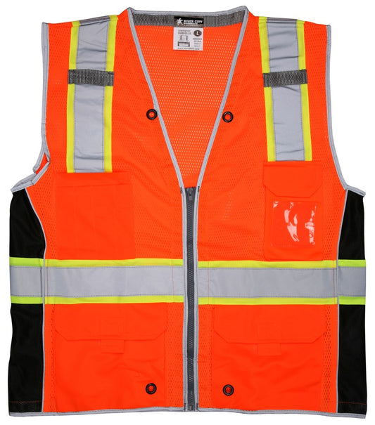 MCR Safety SURVCL2OX2 Luminator® Series Hi-Vis Mesh Reflective Orange Safety Vest Trimmed with Silver Reflective Material Meets ANSI/ISEA 107 2020 Standard Type R Class 2 Compliant (1 EA)