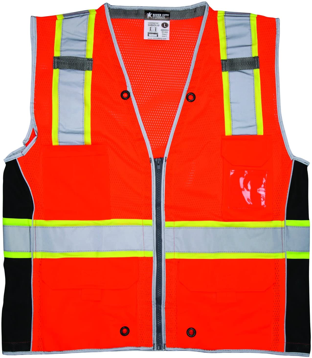 MCR Safety SURVCL2OX3 Luminator® Series Hi-Vis Mesh Reflective Orange Safety Vest Trimmed with Silver Reflective Material Meets ANSI/ISEA 107 2020 Standard Type R Class 2 Compliant (1 EA)