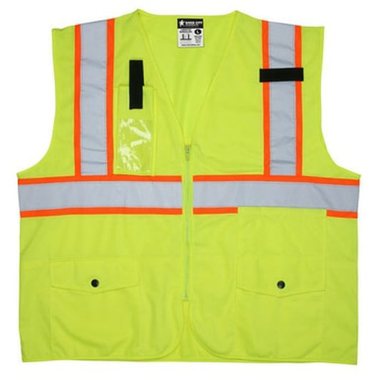 MCR Safety SURVCL2PLX4 Luminator® Series Hi-Vis Reflective Lime Safety Vest Zippered Front Closure Meets ANSI/ISEA 107 2020 Standard Type R Class 2 Compliant Plan Pocket on Back (1 EA)