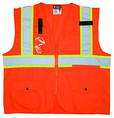 MCR Safety SURVCL2POX3 Luminator® Series Hi-Vi Reflective Orange Safety Vest ANSI/ISEA 107 Type R Class 2 Solid Fabric with 3-Inch Lime Silver Stripes Zipper Front Closure Plan pocket on back (1 EA)