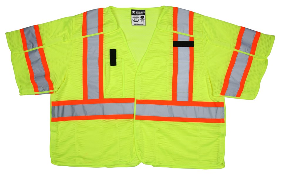 MCR Safety SURVCL3LX4 Luminator® Series Hi-Vis Reflective Lime Safety Vest ANSI/ISEA 107 2020 Type R Class 3 Mesh Fabric with 3-Inch Orange Silver Stripes Hook and Loop Front Closure (1 EA)