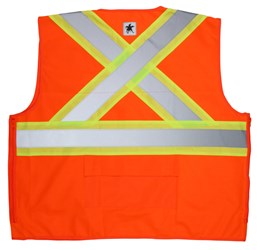 MCR Safety SURVCS2POM Hi-Vis Reflective Orange Safety Vest ANSI/ISEA 107 2020 Type R Class 2 4-Inch Lime Silver Stripes Zipper Front Closure (1 EA)