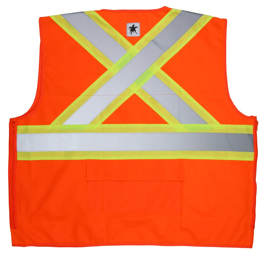 MCR Safety SURVCS2POXL Hi-Vis Reflective Orange Safety Vest ANSI/ISEA 107 2020 Type R Class 2 4-Inch Lime Silver Stripes Zipper Front Closure (1 EA)