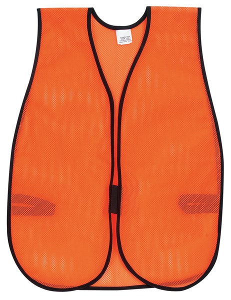 MCR Safety V201 Orange Mesh Safety Vest Light Weight Polyester Mesh Fabric General Purpose Non-ANSI Rated (1 EA)