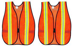 MCR Safety V201R Fluorescent Orange Mesh Safety Vest 2 Inch Orange Silver Reflective Stripes Light Weight Polyester Mesh Fabric General Purpose, Non-ANSI Rated (1 EA)