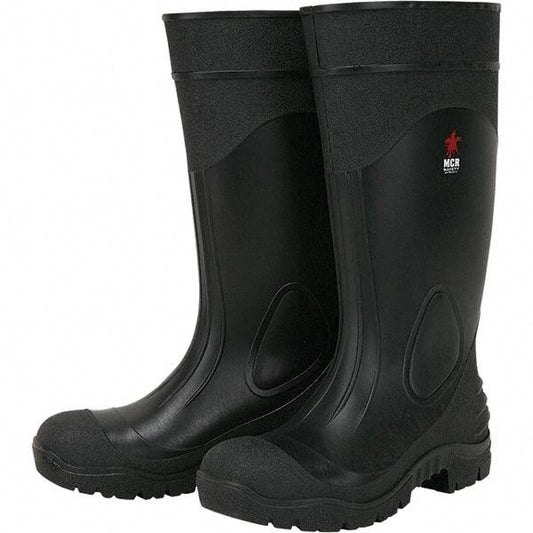 MCR Safety VBP12010 16 Inch Black PVC Work Boots Plain Toe with Cleated Sole Polyester Interior Lining Over the Sock Style (1 Pair)