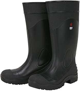 MCR Safety VBP1208 16 Inch Black PVC Work Boots Plain Toe with Cleated Sole Polyester Interior Lining Over the Sock Style (1 Pair)