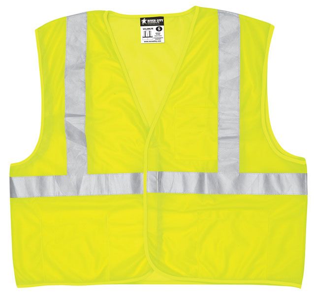 MCR Safety VCL2MLFRM Luminator® Series Hi-Vis Reflective Lime Safety Vest ANSI/ISEA 107 2020 Type R Class 2 Mesh Fabric with 2 Inch Silver Stripes Hook and Loop Front Closure (1 EA)