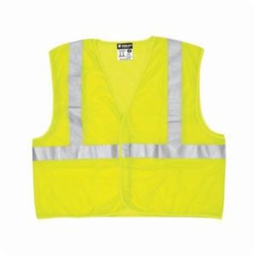 MCR Safety VCL2MLFRX4 Luminator® Series Hi-Vis Reflective Lime Safety Vest ANSI/ISEA 107 2020 Type R Class 2 Mesh Fabric with 2 Inch Silver Stripes Hook and Loop Front Closure (1 EA)