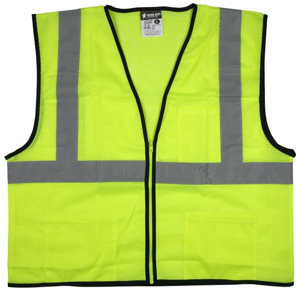 MCR Safety VCL2MLZM Luminator® Series Hi-Vis Reflective Lime Safety Vest Zipper Front Closure Meets ANSI/ISEA 107 2020 Standard Type R Class 2 Compliant (1 EA)