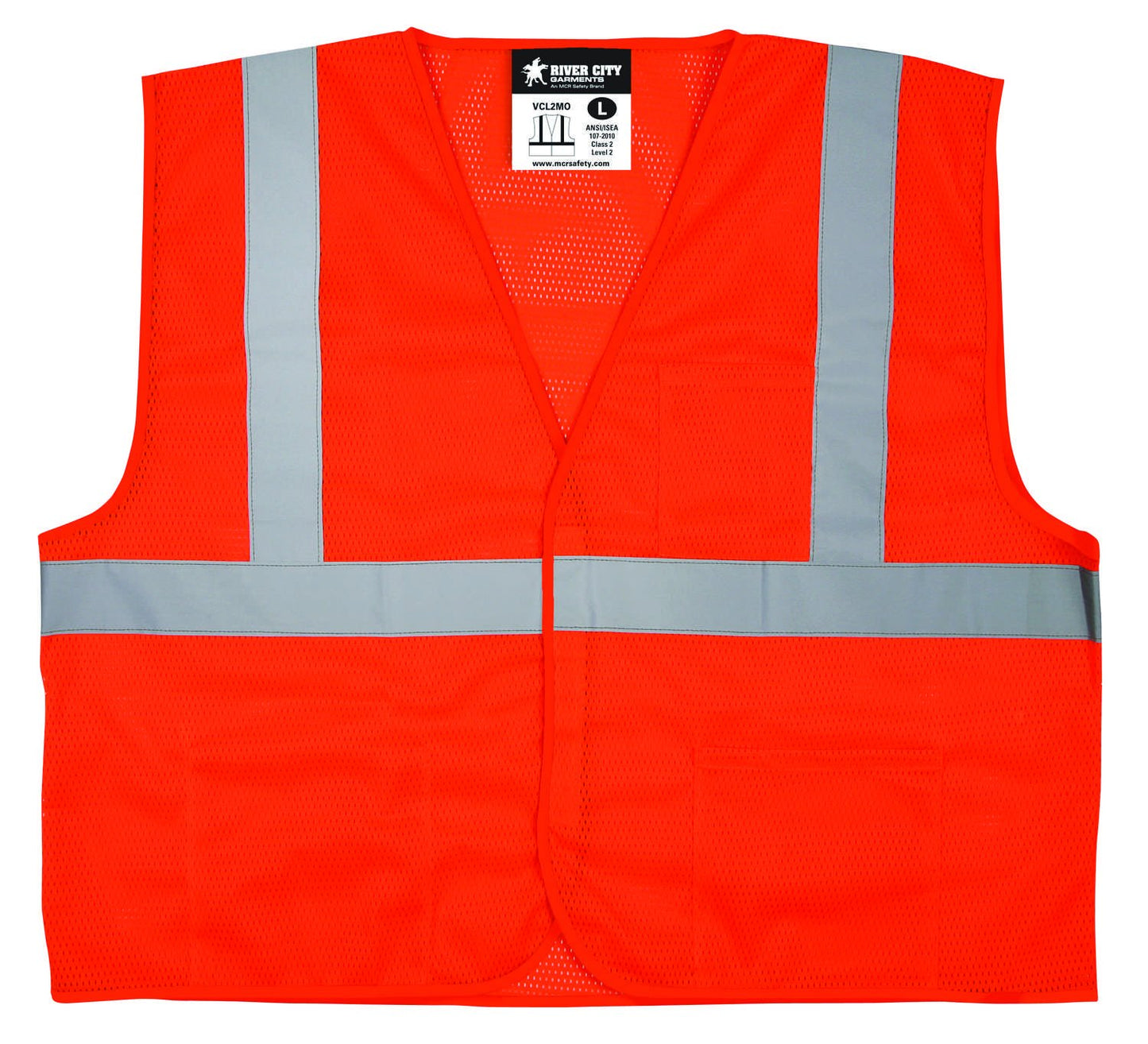 MCR Safety VCL2MOFRX4 Luminator® Series Hi-Vis Reflective Orange Safety Vest Mesh Fabric with 2 Inch Silver Stripes Hook and Loop Front Closure Meets ANSI/ISEA 107 2020 Standard Type R Class 2 Compliant (1 EA)