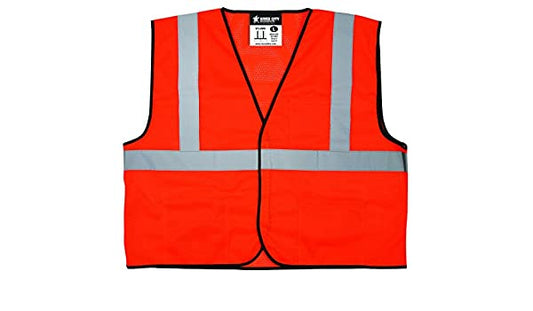 MCR Safety VCL2MOX4 Luminator® Series Hi-Vis Reflective Orange Safety Vest Mesh Fabric with 2 Inch Silver Stripes Hook and Loop Front Closure Meets ANSI/ISEA 107 2020 Standard Type R Class 2 Compliant  (1 EA)