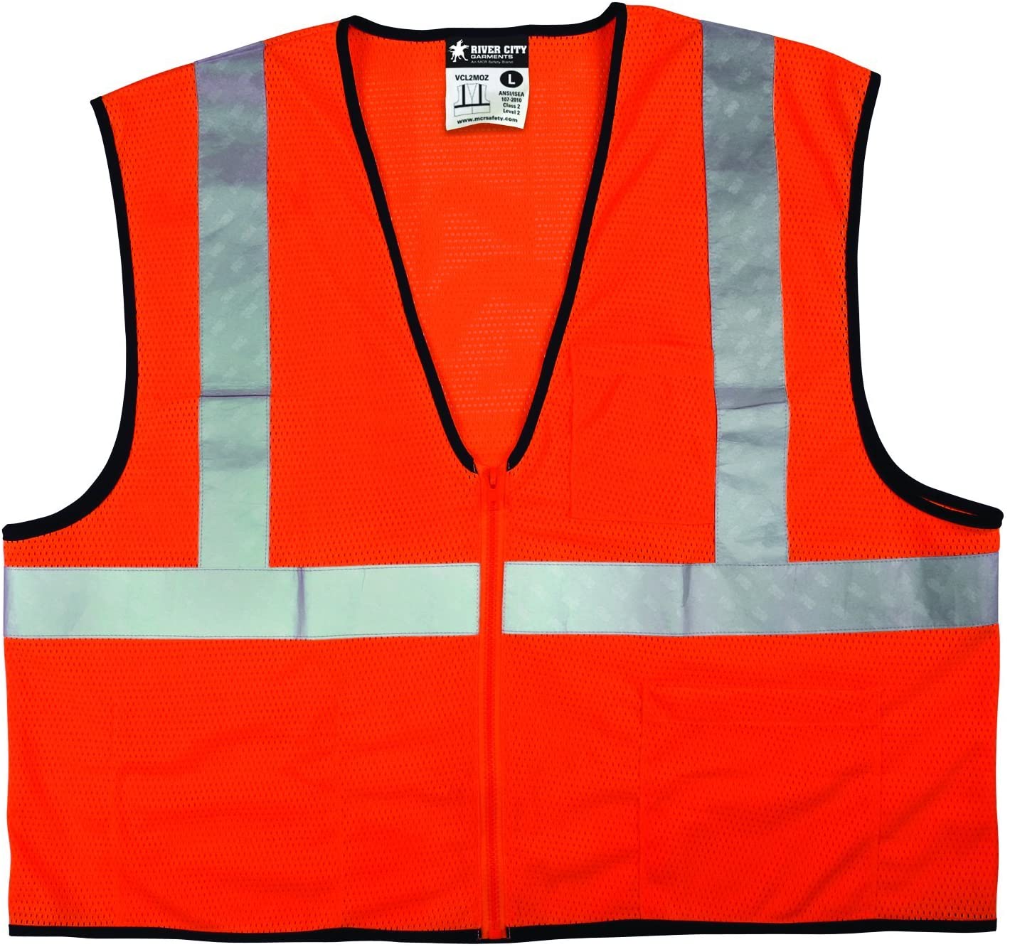 MCR Safety VCL2MOZX4 Luminator® Series Hi-Vis Reflective Orange Safety Vest Zipper Front Closure Meets ANSI/ISEA 1007 2020 Standard Type R Class 2 Compliant  (1 EA)