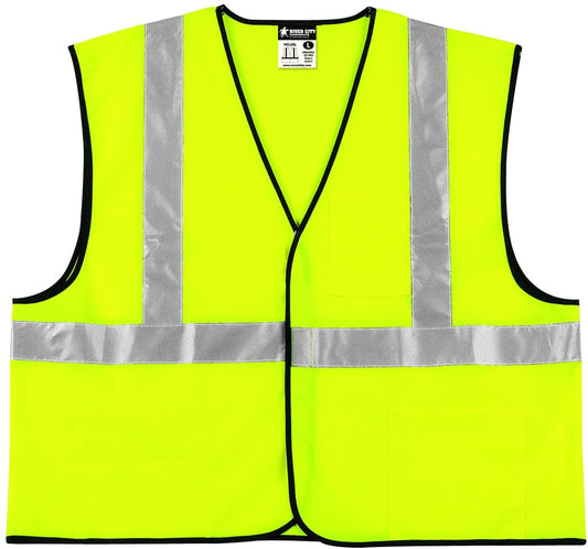 MCR Safety VCL2SLX3 Luminator® Series Hi-Vis Reflective Lime Safety Vest Meets ANSI/ISEA 107 2020 Standard Type R Class 2 Compliant  Solid Fabric with 2 Inch Silver Stripes Hook and Loop Front Closure (1 EA)