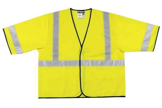 MCR Safety VCL3SLX3 Hi-Vis Reflective Lime Safety Vest Meets ANSI/ISEA 107 2020 Standard Type R Class 3 Compliant  Solid Fabric with 2 Inch Silver Stripes Hook and Loop Front Closure (1 EA)