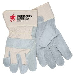 MCR Safety VP16017L Sidekick® Gloves with Full Leather Back Select Side Split Leather Palm Work Gloves 2.5 Inch Rubberized Safety Cuff Vending Packaged (1 Pair)