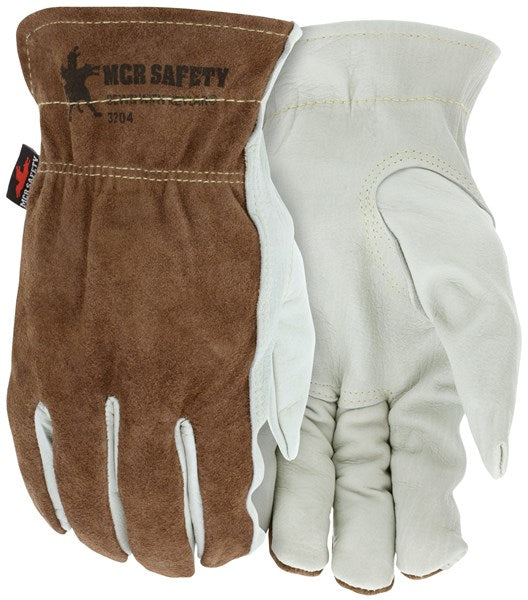 MCR Safety VP3204S Leather Drivers Work Gloves Select Grade Grain Palm, Split Back Keystone Thumb Vending Packaged Sewn with DuPont™ Kevlar® (1 Pair)