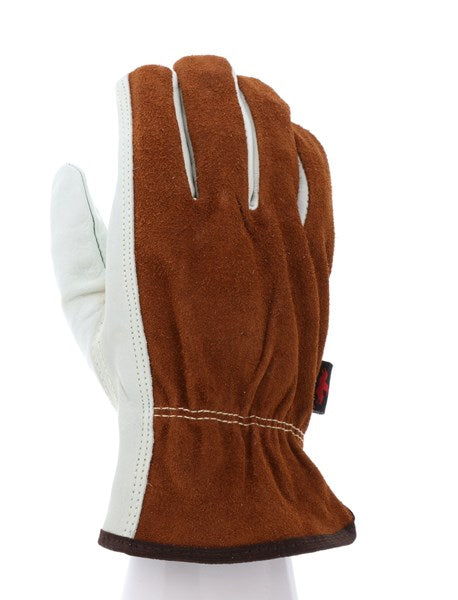 MCR Safety VP3205L Leather Drivers Work Gloves CV Grade Cow Grain Palm Split Leather Back Keystone Thumb Vending Packaged (1 Pair)