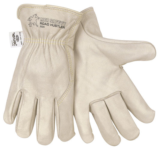 MCR Safety VP3224XL Road Hustler  Premium Grain Leather Leather Drivers Work Gloves Rolled Hem and Wing Thumb Vending Packaged Sewn with DuPont™ Kevlar® (1 Pair)