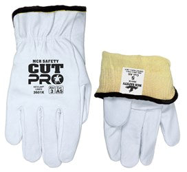 MCR Safety VP3601KM Leather Drivers Work Glove Premium Grade Grain Goatskin DuPont™ Kevlar / Synthetic Lined Cut Resistant Vending Packaged  (1 Pair)