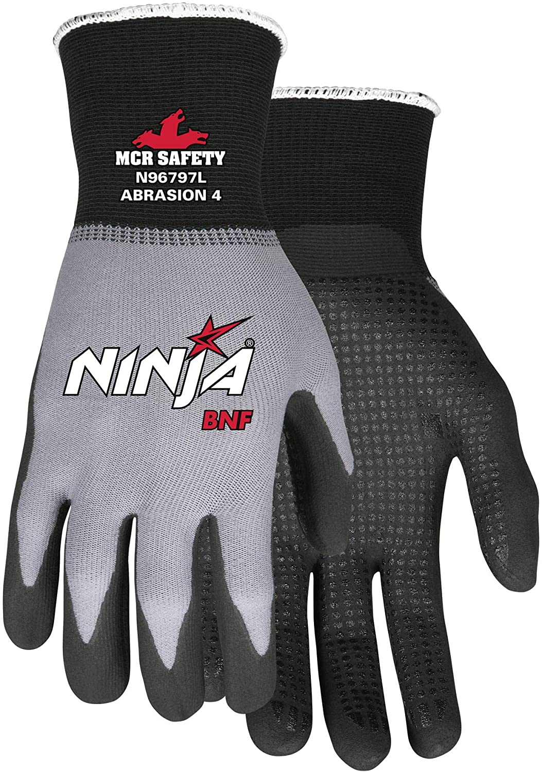 MCR Safety VPN96797L Ninja® BNF Work Gloves 15 Gauge Nylon / Spandex NFT® Coated Palm and Fingertips with Dots Vending Packaged BNF (Breathable Nitrile Foam) with NFT® Coating (1 Pair)