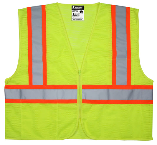 MCR Safety VWCCL2OFRX2 Luminator® Series Hi Vis Reflective Orange Safety Vest Meets ANSI Type R Class 2 Standards 3.5 Inch Lime Silver Stripes Limited Flammability Dielectric / Non-Conductive Zipper Front Closure (1 EA)