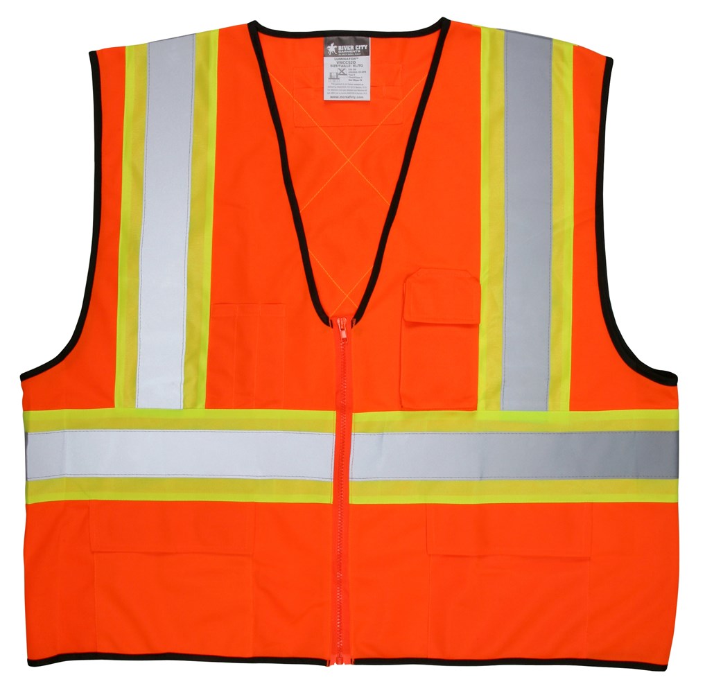 MCR Safety VWCCS2OM Hi-Vis Reflective Orange Safety Vest 4-Inch Lime Silver Stripes Zipper Front Closure Meets ANSI/ISEA 107 2020 Standard Type R Class 2 Compliant (1 EA)